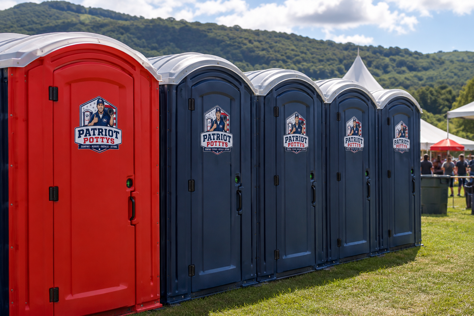 Patriot Pottys restroom set up at an outdoor event